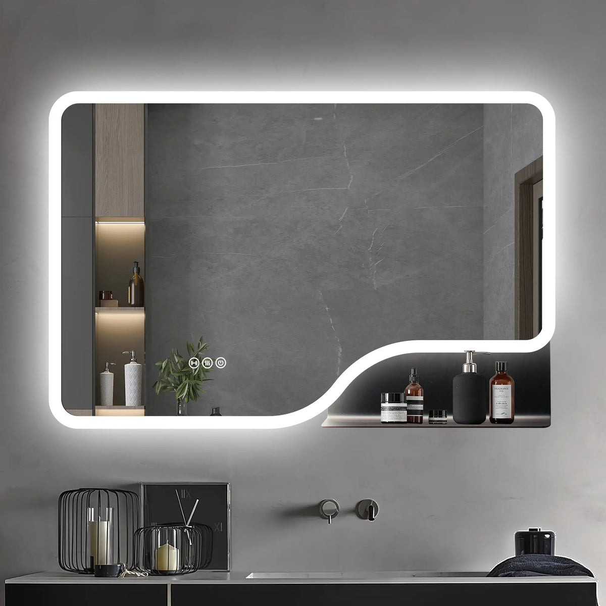 1200x800mm Motion Sensor Switch Rectangle Frameless Backlit Led Mirror With Shelf Bathroom Vanity Mirror