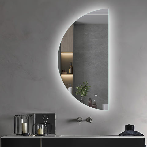 500x1000mm Motion Sensor Half Moon Shape Frameless Backlit Led Mirror Hallway Walk in Wardrobe  Bathroom Vanity mirror