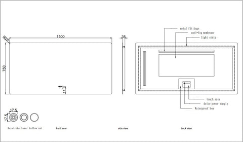 1500x750mm Motion Sensor Switch Rectangle Frameless Backlit Led Mirror Bathroom Vanity Mirror