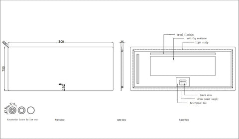 1800x750mm Motion Sensor Switch Rectangle Frameless Backlit Led Mirror Bathroom Vanity Mirror