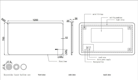 1200x700mm Motion Sensor Switch Rectangle Matt Black Frame Backlit Led Mirror Bathroom Vanity Mirror