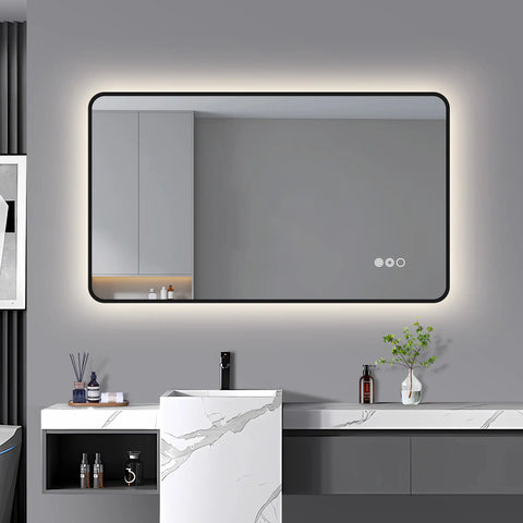 1200x700mm Motion Sensor Switch Rectangle Matt Black Frame Backlit Led Mirror Bathroom Vanity Mirror